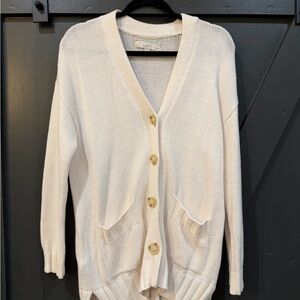 LOFT Cream Button-Up Cardigan
